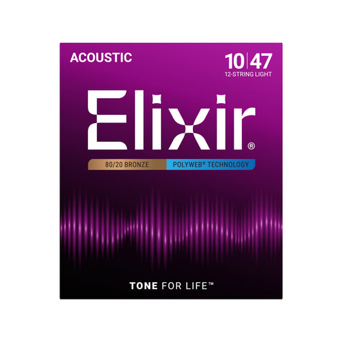 Elixir 11150 Polyweb Light 80/20 Bronze 12-String Acoustic Guitar Strings 10-47