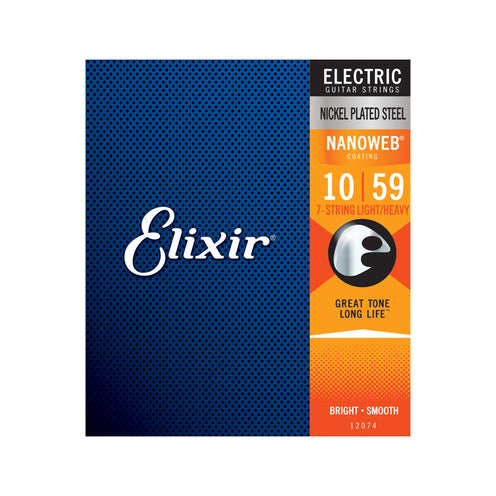 Elixir 12074 Nanoweb Light-Heavy 7-String Electric Guitar Strings, 10-59