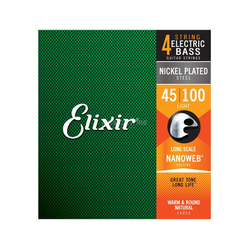 Elixir 14052 Nanoweb Light Long Scale 4-String Electric Bass Strings 45-100