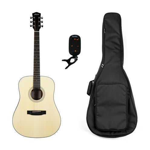 Harmony Foundation Series Terra Dreadnought Acoustic Guitar, Natural Satin Bundle