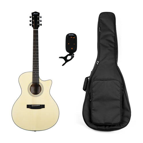 Harmony Foundation Series Terra GA Cutaway Acoustic Guitar, Natural Satin Bundle