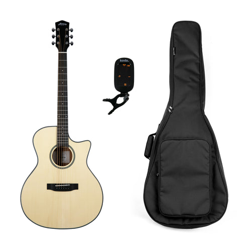 Harmony Foundation Series Terra ST GA Cutaway Acoustic Guitar, Natural Satin Bundle
