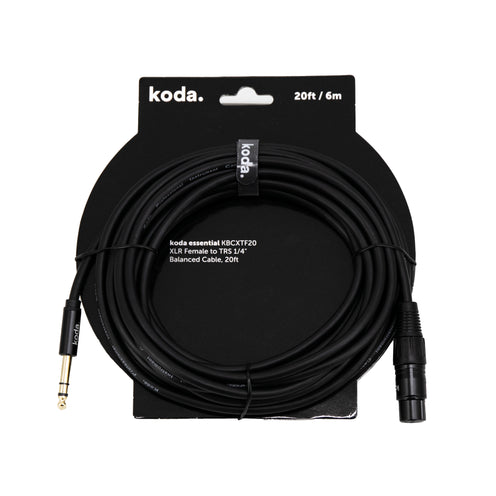 koda essential KBCXTF20 XLR Female to TRS 1/4 inch Balanced Cable, 20ft
