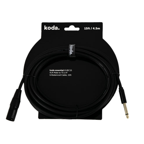 koda essential KUBC15 XLR Male to TS 1/4 inch Unbalanced Cable, 15ft